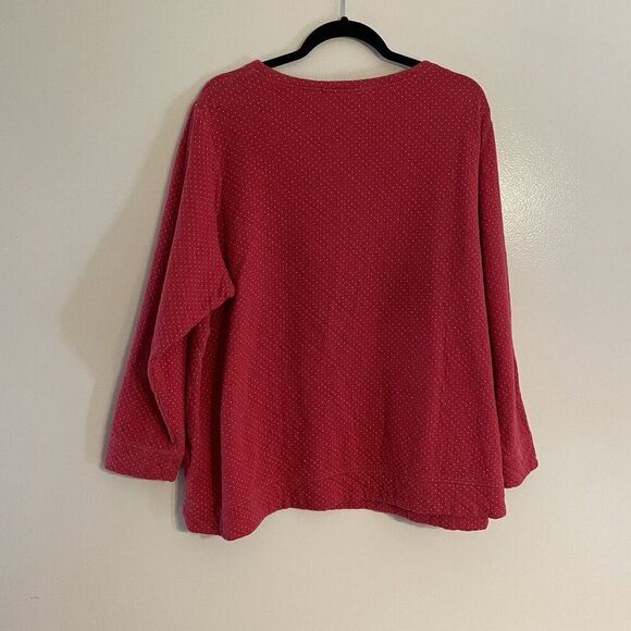 Lands End Women 2X Red White Polka Dot Quilted Crewneck Pullover Sweatshirt Top - Picture 10 of 10